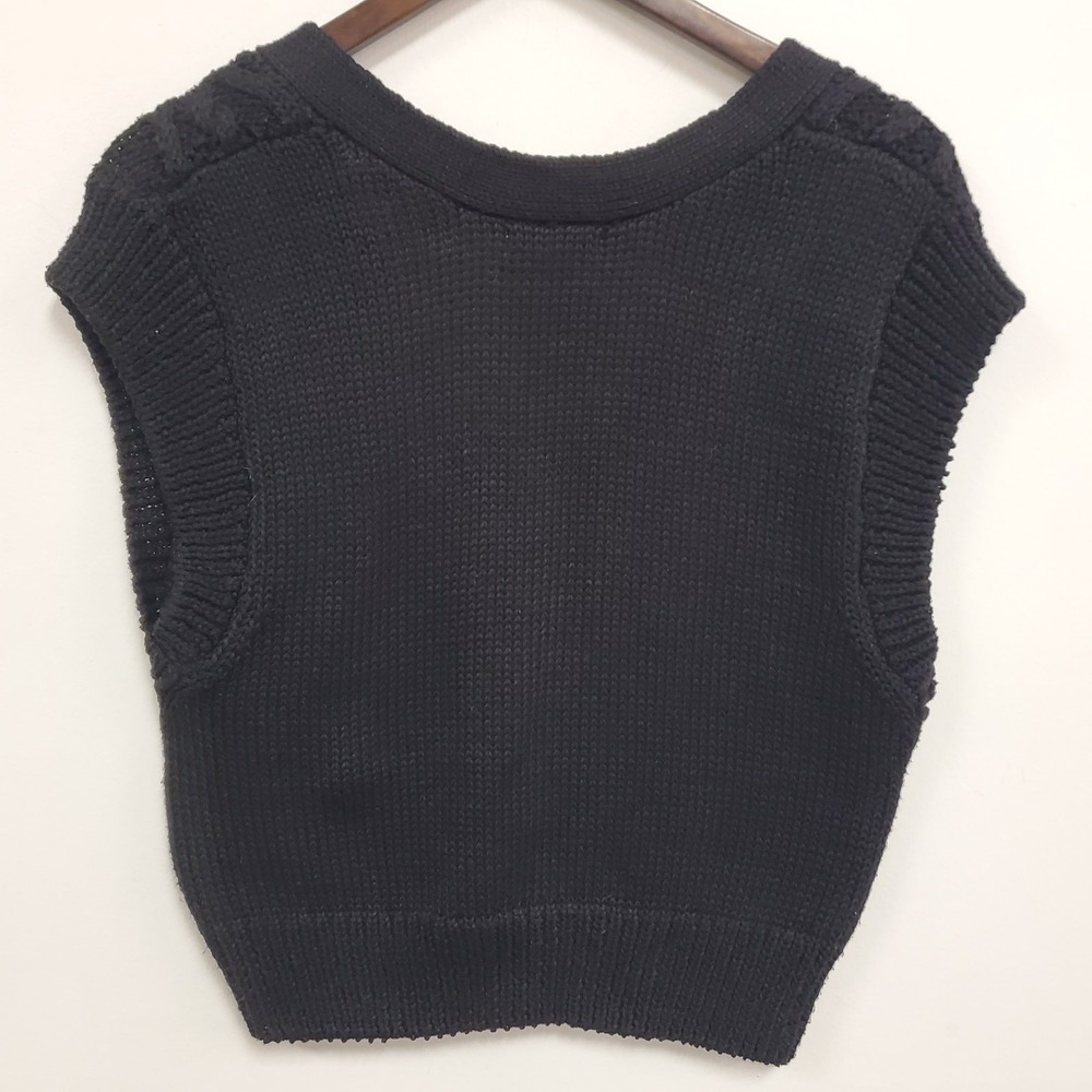 Z Supply Womens Cable Knit Old Money Sweater Vest‎ Size L Black Tennis Preppy - Picture 3 of 10